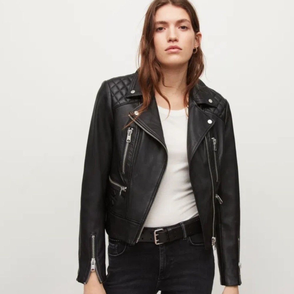 All Saints Black Leather Biker Jacket